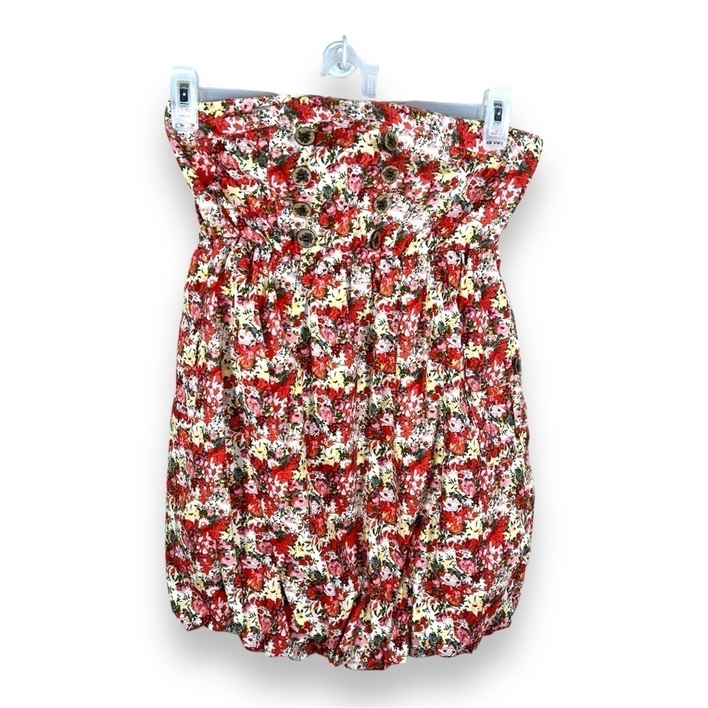 LARGE JUNIORS RUE21 COLORFUL FLORAL PRINT STRAPLESS STRETCH PANEL POCKETS